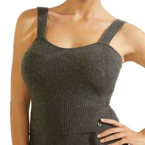 Guess Serena Ribbed Sweater Tank Camel‎ Hair Blend Marled Gray Sz L - EUC